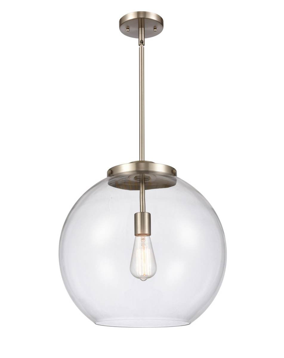 221-1S-SN-G122-16 1-Light 15.75" Brushed Satin Nickel Pendant - Clear Large Athens Glass - LED Bulb - Dimmensions: 15.75 x 15.75 x 16.375<br>Minimum Height : 26<br>Maximum Height : 50 - Sloped Ceiling Compatible: Yes