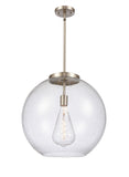 221-1S-SN-G124-18 1-Light 17.75" Brushed Satin Nickel Pendant - Seedy Large Athens Glass - LED Bulb - Dimmensions: 17.75 x 17.75 x 18.375<br>Minimum Height : 27.375<br>Maximum Height : 51.375 - Sloped Ceiling Compatible: Yes