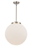 221-1S-SN-G201-16 1-Light 16" Brushed Satin Nickel Pendant - Matte White Cased Beacon Glass - LED Bulb - Dimmensions: 16 x 16 x 17<br>Minimum Height : 26<br>Maximum Height : 50 - Sloped Ceiling Compatible: Yes