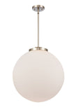 221-1S-SN-G201-18 1-Light 18" Brushed Satin Nickel Pendant - Matte White Cased Beacon Glass - LED Bulb - Dimmensions: 18 x 18 x 19<br>Minimum Height : 28<br>Maximum Height : 52 - Sloped Ceiling Compatible: Yes