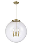 221-3S-AB-G202-18 3-Light 18" Antique Brass Pendant - Clear Beacon Glass - LED Bulb - Dimmensions: 18 x 18 x 19<br>Minimum Height : 26<br>Maximum Height : 50 - Sloped Ceiling Compatible: Yes