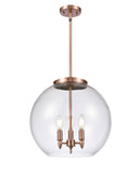 221-3S-AC-G122-16 3-Light 15.75" Antique Copper Pendant - Clear Large Athens Glass - LED Bulb - Dimmensions: 15.75 x 15.75 x 16.375<br>Minimum Height : 26<br>Maximum Height : 50 - Sloped Ceiling Compatible: Yes