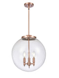 221-3S-AC-G202-16 3-Light 16" Antique Copper Pendant - Clear Beacon Glass - LED Bulb - Dimmensions: 16 x 16 x 17<br>Minimum Height : 26<br>Maximum Height : 50 - Sloped Ceiling Compatible: Yes