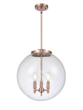 221-3S-AC-G204-16 3-Light 16" Antique Copper Pendant - Seedy Beacon Glass - LED Bulb - Dimmensions: 16 x 16 x 17<br>Minimum Height : 26<br>Maximum Height : 50 - Sloped Ceiling Compatible: Yes