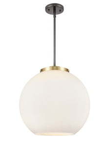 221-3S-BAB-G121-16 3-Light 15.75" Black Antique Brass Pendant - Cased Matte White Large Athens Glass - LED Bulb - Dimmensions: 15.75 x 15.75 x 16.375<br>Minimum Height : 26<br>Maximum Height : 50 - Sloped Ceiling Compatible: Yes