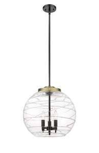 221-3S-BAB-G1213-16 3-Light 15.75" Black Antique Brass Pendant - Clear Athens Deco Swirl 8" Glass - LED Bulb - Dimmensions: 15.75 x 15.75 x 17.125<br>Minimum Height : 26.125<br>Maximum Height : 50.125 - Sloped Ceiling Compatible: Yes