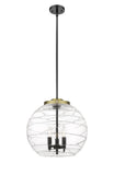 221-3S-BAB-G1213-16 3-Light 15.75" Black Antique Brass Pendant - Clear Athens Deco Swirl 8" Glass - LED Bulb - Dimmensions: 15.75 x 15.75 x 17.125<br>Minimum Height : 26.125<br>Maximum Height : 50.125 - Sloped Ceiling Compatible: Yes