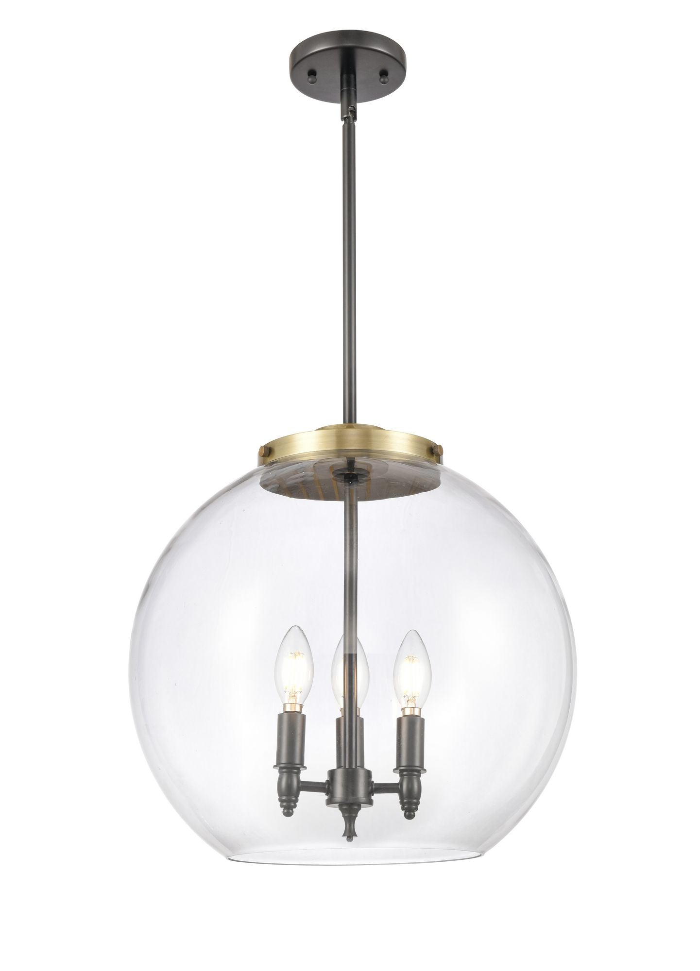 221-3S-BAB-G122-16 3-Light 15.75" Black Antique Brass Pendant - Clear Large Athens Glass - LED Bulb - Dimmensions: 15.75 x 15.75 x 16.375<br>Minimum Height : 26<br>Maximum Height : 50 - Sloped Ceiling Compatible: Yes