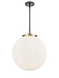 221-3S-BAB-G201-16 3-Light 16" Black Antique Brass Pendant - Matte White Cased Beacon Glass - LED Bulb - Dimmensions: 16 x 16 x 17<br>Minimum Height : 26<br>Maximum Height : 50 - Sloped Ceiling Compatible: Yes