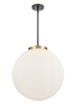 221-3S-BAB-G201-18 3-Light 18" Black Antique Brass Pendant - Matte White Cased Beacon Glass - LED Bulb - Dimmensions: 18 x 18 x 19<br>Minimum Height : 26<br>Maximum Height : 50 - Sloped Ceiling Compatible: Yes