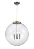 221-3S-BAB-G204-18 3-Light 18" Black Antique Brass Pendant - Seedy Beacon Glass - LED Bulb - Dimmensions: 18 x 18 x 19<br>Minimum Height : 26<br>Maximum Height : 50 - Sloped Ceiling Compatible: Yes