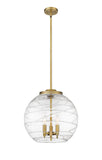 221-3S-BB-G1213-16 3-Light 15.75" Brushed Brass Pendant - Clear Athens Deco Swirl 8" Glass - LED Bulb - Dimmensions: 15.75 x 15.75 x 17.125<br>Minimum Height : 26.125<br>Maximum Height : 50.125 - Sloped Ceiling Compatible: Yes