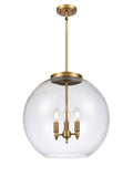 221-3S-BB-G122-18 3-Light 17.75" Brushed Brass Pendant - Clear Large Athens Glass - LED Bulb - Dimmensions: 17.75 x 17.75 x 18.375<br>Minimum Height : 27.375<br>Maximum Height : 51.375 - Sloped Ceiling Compatible: Yes