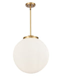 221-3S-BB-G201-16 3-Light 16" Brushed Brass Pendant - Matte White Cased Beacon Glass - LED Bulb - Dimmensions: 16 x 16 x 17<br>Minimum Height : 26<br>Maximum Height : 50 - Sloped Ceiling Compatible: Yes