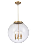 221-3S-BB-G202-16 3-Light 16" Brushed Brass Pendant - Clear Beacon Glass - LED Bulb - Dimmensions: 16 x 16 x 17<br>Minimum Height : 26<br>Maximum Height : 50 - Sloped Ceiling Compatible: Yes