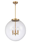 221-3S-BB-G202-18 3-Light 18" Brushed Brass Pendant - Clear Beacon Glass - LED Bulb - Dimmensions: 18 x 18 x 19<br>Minimum Height : 26<br>Maximum Height : 50 - Sloped Ceiling Compatible: Yes