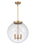 221-3S-BB-G204-16 3-Light 16" Brushed Brass Pendant - Seedy Beacon Glass - LED Bulb - Dimmensions: 16 x 16 x 17<br>Minimum Height : 26<br>Maximum Height : 50 - Sloped Ceiling Compatible: Yes