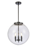 221-3S-BK-G202-16 3-Light 16" Matte Black Pendant - Clear Beacon Glass - LED Bulb - Dimmensions: 16 x 16 x 17<br>Minimum Height : 26<br>Maximum Height : 50 - Sloped Ceiling Compatible: Yes