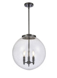 221-3S-BK-G204-16 3-Light 16" Matte Black Pendant - Seedy Beacon Glass - LED Bulb - Dimmensions: 16 x 16 x 17<br>Minimum Height : 26<br>Maximum Height : 50 - Sloped Ceiling Compatible: Yes