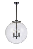221-3S-BK-G204-18 3-Light 18" Matte Black Pendant - Seedy Beacon Glass - LED Bulb - Dimmensions: 18 x 18 x 19<br>Minimum Height : 26<br>Maximum Height : 50 - Sloped Ceiling Compatible: Yes