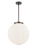 221-3S-OB-G201-16 3-Light 16" Oil Rubbed Bronze Pendant - Matte White Cased Beacon Glass - LED Bulb - Dimmensions: 16 x 16 x 17<br>Minimum Height : 26<br>Maximum Height : 50 - Sloped Ceiling Compatible: Yes