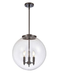 221-3S-OB-G202-16 3-Light 16" Oil Rubbed Bronze Pendant - Clear Beacon Glass - LED Bulb - Dimmensions: 16 x 16 x 17<br>Minimum Height : 26<br>Maximum Height : 50 - Sloped Ceiling Compatible: Yes