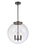 221-3S-OB-G204-16 3-Light 16" Oil Rubbed Bronze Pendant - Seedy Beacon Glass - LED Bulb - Dimmensions: 16 x 16 x 17<br>Minimum Height : 26<br>Maximum Height : 50 - Sloped Ceiling Compatible: Yes