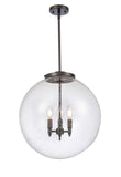 221-3S-OB-G204-18 3-Light 18" Oil Rubbed Bronze Pendant - Seedy Beacon Glass - LED Bulb - Dimmensions: 18 x 18 x 19<br>Minimum Height : 26<br>Maximum Height : 50 - Sloped Ceiling Compatible: Yes