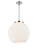 221-3S-PC-G121-16 3-Light 15.75" Polished Chrome Pendant - Cased Matte White Large Athens Glass - LED Bulb - Dimmensions: 15.75 x 15.75 x 16.375<br>Minimum Height : 26<br>Maximum Height : 50 - Sloped Ceiling Compatible: Yes