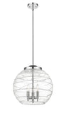 221-3S-PC-G1213-16 3-Light 15.75" Polished Chrome Pendant - Clear Athens Deco Swirl 8" Glass - LED Bulb - Dimmensions: 15.75 x 15.75 x 17.125<br>Minimum Height : 26.125<br>Maximum Height : 50.125 - Sloped Ceiling Compatible: Yes
