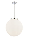 221-3S-PC-G201-16 3-Light 16" Polished Chrome Pendant - Matte White Cased Beacon Glass - LED Bulb - Dimmensions: 16 x 16 x 17<br>Minimum Height : 26<br>Maximum Height : 50 - Sloped Ceiling Compatible: Yes