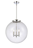 221-3S-PC-G204-18 3-Light 18" Polished Chrome Pendant - Seedy Beacon Glass - LED Bulb - Dimmensions: 18 x 18 x 19<br>Minimum Height : 26<br>Maximum Height : 50 - Sloped Ceiling Compatible: Yes