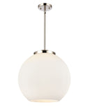 221-3S-PN-G121-16 3-Light 15.75" Polished Nickel Pendant - Cased Matte White Large Athens Glass - LED Bulb - Dimmensions: 15.75 x 15.75 x 16.375<br>Minimum Height : 26<br>Maximum Height : 50 - Sloped Ceiling Compatible: Yes