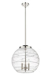 221-3S-PN-G1213-16 3-Light 15.75" Polished Nickel Pendant - Clear Athens Deco Swirl 8" Glass - LED Bulb - Dimmensions: 15.75 x 15.75 x 17.125<br>Minimum Height : 26.125<br>Maximum Height : 50.125 - Sloped Ceiling Compatible: Yes