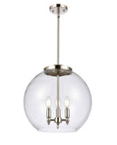 221-3S-PN-G122-16 3-Light 15.75" Polished Nickel Pendant - Clear Large Athens Glass - LED Bulb - Dimmensions: 15.75 x 15.75 x 16.375<br>Minimum Height : 26<br>Maximum Height : 50 - Sloped Ceiling Compatible: Yes