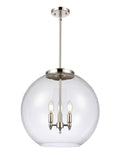 221-3S-PN-G122-18 3-Light 17.75" Polished Nickel Pendant - Clear Large Athens Glass - LED Bulb - Dimmensions: 17.75 x 17.75 x 18.375<br>Minimum Height : 27.375<br>Maximum Height : 51.375 - Sloped Ceiling Compatible: Yes