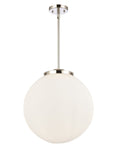 221-3S-PN-G201-16 3-Light 16" Polished Nickel Pendant - Matte White Cased Beacon Glass - LED Bulb - Dimmensions: 16 x 16 x 17<br>Minimum Height : 26<br>Maximum Height : 50 - Sloped Ceiling Compatible: Yes