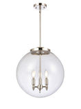 221-3S-PN-G202-16 3-Light 16" Polished Nickel Pendant - Clear Beacon Glass - LED Bulb - Dimmensions: 16 x 16 x 17<br>Minimum Height : 26<br>Maximum Height : 50 - Sloped Ceiling Compatible: Yes
