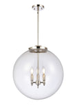 221-3S-PN-G202-18 3-Light 18" Polished Nickel Pendant - Clear Beacon Glass - LED Bulb - Dimmensions: 18 x 18 x 19<br>Minimum Height : 26<br>Maximum Height : 50 - Sloped Ceiling Compatible: Yes