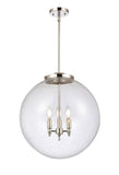 221-3S-PN-G204-18 3-Light 18" Polished Nickel Pendant - Seedy Beacon Glass - LED Bulb - Dimmensions: 18 x 18 x 19<br>Minimum Height : 26<br>Maximum Height : 50 - Sloped Ceiling Compatible: Yes
