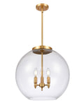 221-3S-SG-G122-18 3-Light 17.75" Satin Gold Pendant - Clear Large Athens Glass - LED Bulb - Dimmensions: 17.75 x 17.75 x 18.375<br>Minimum Height : 27.375<br>Maximum Height : 51.375 - Sloped Ceiling Compatible: Yes