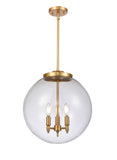 221-3S-SG-G202-16 3-Light 16" Satin Gold Pendant - Clear Beacon Glass - LED Bulb - Dimmensions: 16 x 16 x 17<br>Minimum Height : 26<br>Maximum Height : 50 - Sloped Ceiling Compatible: Yes