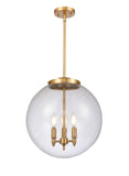 221-3S-SG-G204-16 3-Light 16" Satin Gold Pendant - Seedy Beacon Glass - LED Bulb - Dimmensions: 16 x 16 x 17<br>Minimum Height : 26<br>Maximum Height : 50 - Sloped Ceiling Compatible: Yes