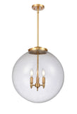 221-3S-SG-G204-18 3-Light 18" Satin Gold Pendant - Seedy Beacon Glass - LED Bulb - Dimmensions: 18 x 18 x 19<br>Minimum Height : 26<br>Maximum Height : 50 - Sloped Ceiling Compatible: Yes