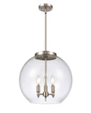 221-3S-SN-G122-16 3-Light 15.75" Brushed Satin Nickel Pendant - Clear Large Athens Glass - LED Bulb - Dimmensions: 15.75 x 15.75 x 16.375<br>Minimum Height : 26<br>Maximum Height : 50 - Sloped Ceiling Compatible: Yes