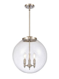 221-3S-SN-G202-16 3-Light 16" Brushed Satin Nickel Pendant - Clear Beacon Glass - LED Bulb - Dimmensions: 16 x 16 x 17<br>Minimum Height : 26<br>Maximum Height : 50 - Sloped Ceiling Compatible: Yes