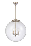 221-3S-SN-G204-18 3-Light 18" Brushed Satin Nickel Pendant - Seedy Beacon Glass - LED Bulb - Dimmensions: 18 x 18 x 19<br>Minimum Height : 26<br>Maximum Height : 50 - Sloped Ceiling Compatible: Yes