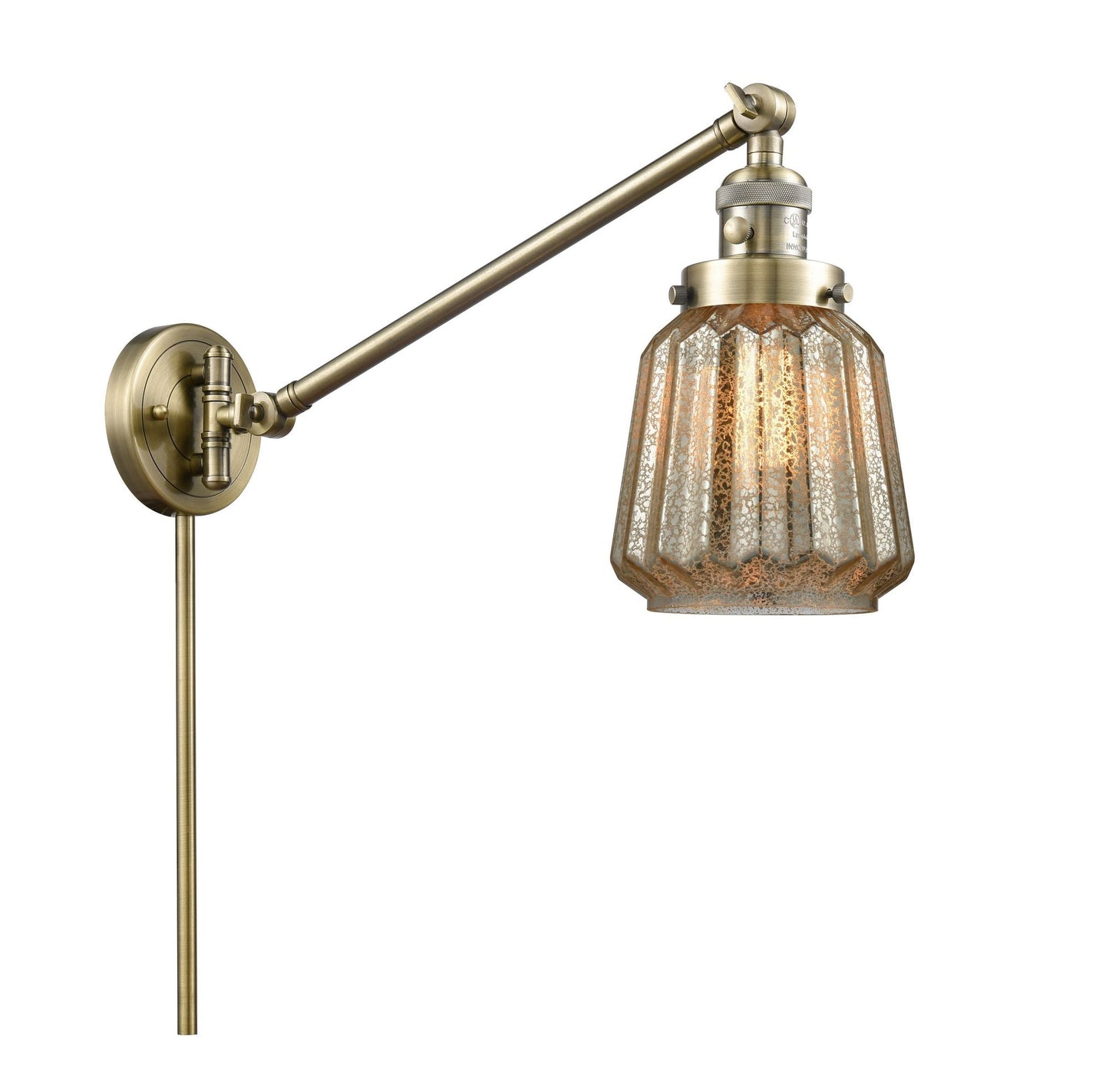 1-Light 8" Chatham Swing Arm With Switch - Novelty Mercury Glass - Choice of Finish And Incandesent Or LED Bulbs