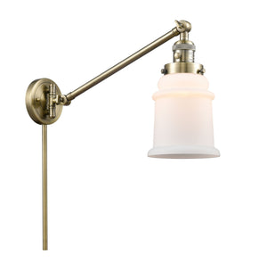 1-Light 8" Canton Swing Arm With Switch - Bell-Urn Matte White Glass - Choice of Finish And Incandesent Or LED Bulbs