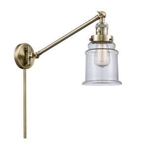 1-Light 8" Canton Swing Arm With Switch - Bell-Urn Clear Glass - Choice of Finish And Incandesent Or LED Bulbs